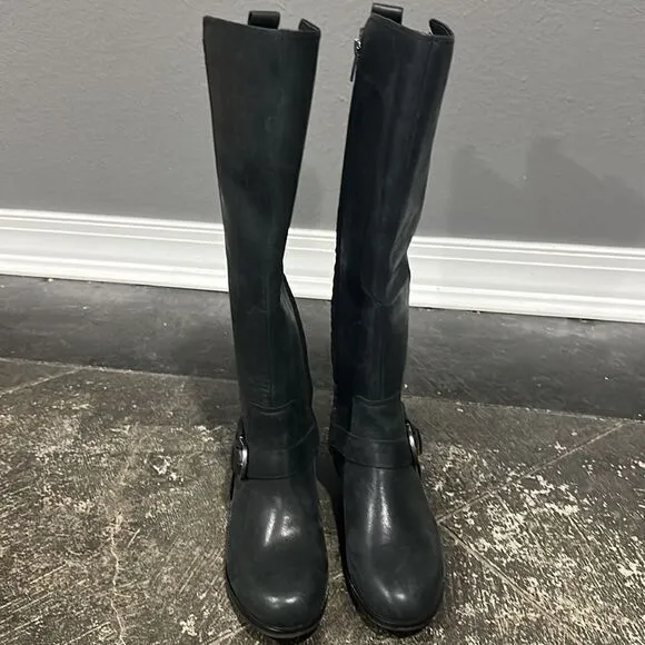 UGG Katelyn Black Leather Block Heel Tall Riding Boots 6 NWOB