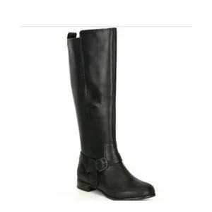 UGG Katelyn Black Leather Block Heel Tall Riding Boots 6 NWOB