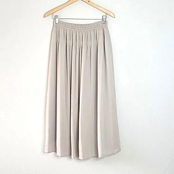 UNIQLO Natural Beige Women's Gather Long Skirt size S Dressy Flowy Pleated