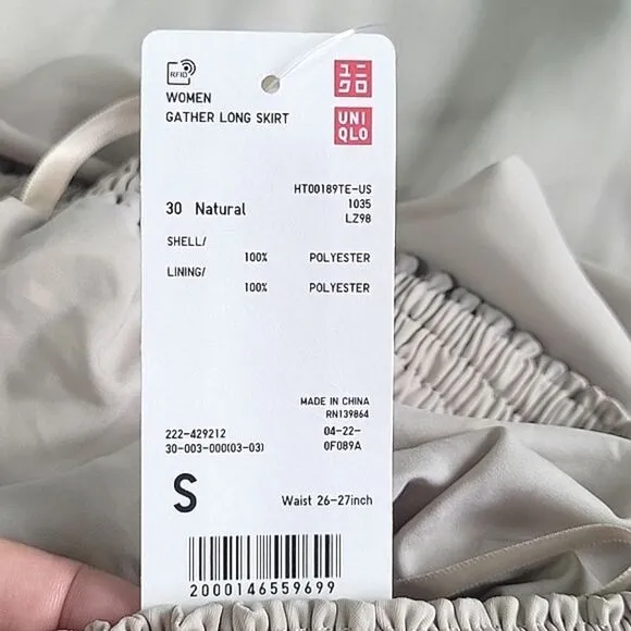 UNIQLO Natural Beige Women's Gather Long Skirt size S Dressy Flowy Pleated