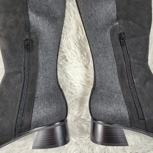 Unisa Over the Knee Black and Grey Heeled Boots 8W Wide-Calf