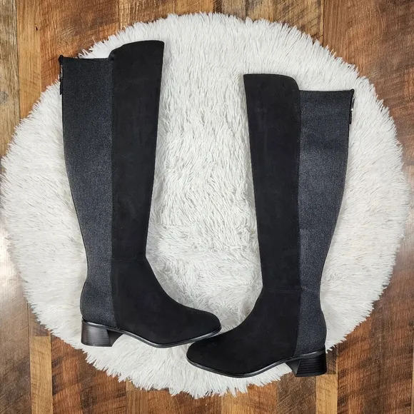 Unisa Over the Knee Black and Grey Heeled Boots 8W Wide-Calf