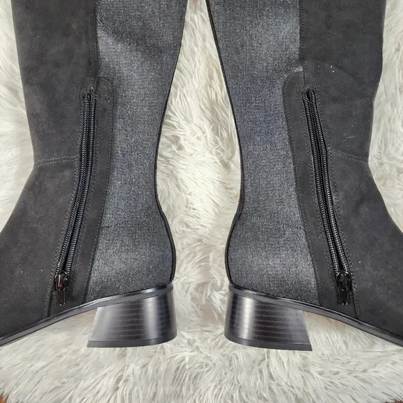 Unisa Over the Knee Black and Grey Heeled Boots 8W Wide-Calf