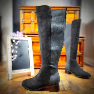 Unisa Over the Knee Black and Grey Heeled Boots 8W Wide-Calf