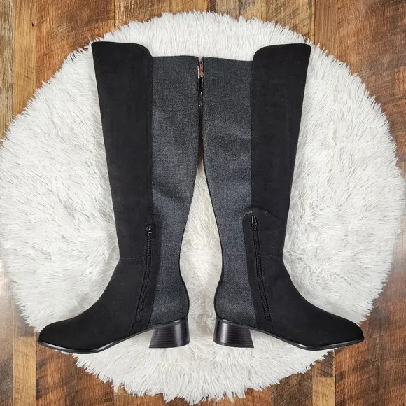 Unisa Over the Knee Black and Grey Heeled Boots 8W Wide-Calf
