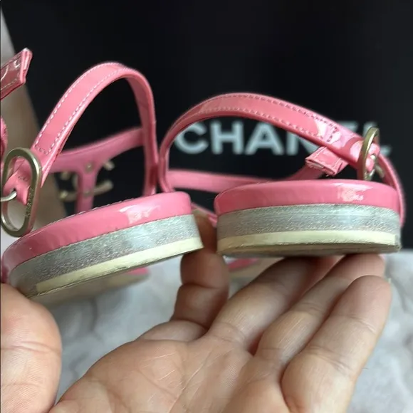 Used Chanel Pink Thong Sandals with Logo Accent