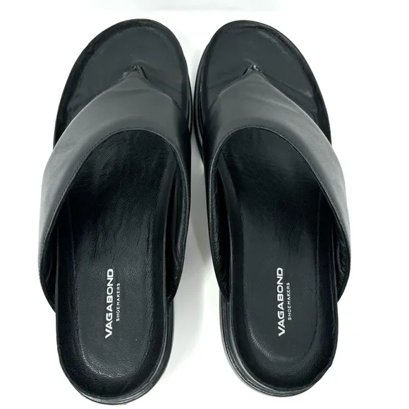 Vagabond Erin Thong Sandals Black Leather Size 11 Minimalist