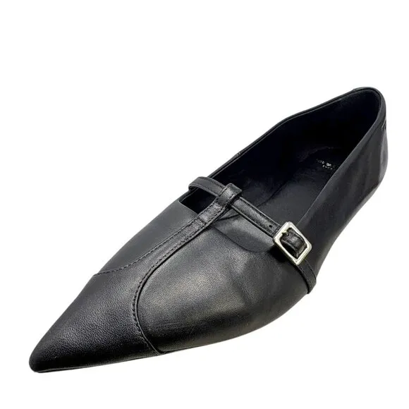 Vagabond Shoemakers Hermine Black Leather T-Strap Pointed Flats