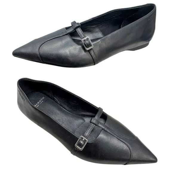 Vagabond Shoemakers Hermine Black Leather T-Strap Pointed Flats