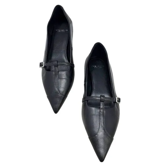Vagabond Shoemakers Hermine Black Leather T-Strap Pointed Flats