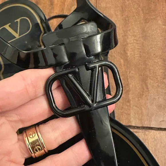 Valentino Black V Logo Jelly PVC Thong Sandals Sz 37