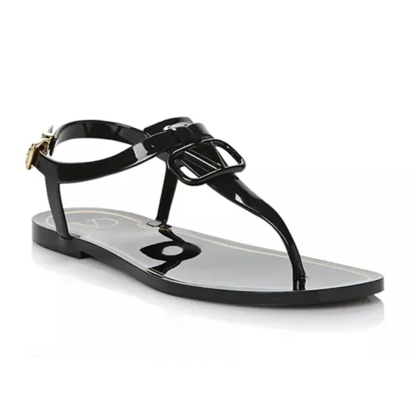 Valentino Black V Logo Jelly PVC Thong Sandals Sz 37