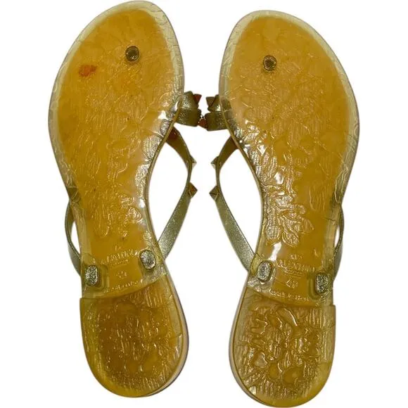 Valentino Garavani Rockstud PVC Flat Thong Sandals- Gold    Size:  EU 40 / US 10
