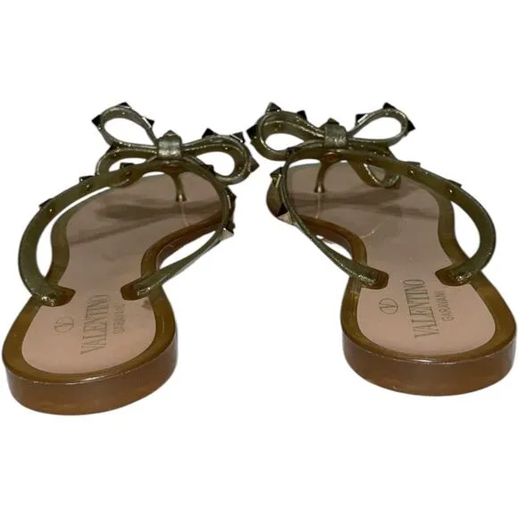Valentino Garavani Rockstud PVC Flat Thong Sandals- Gold    Size:  EU 40 / US 10