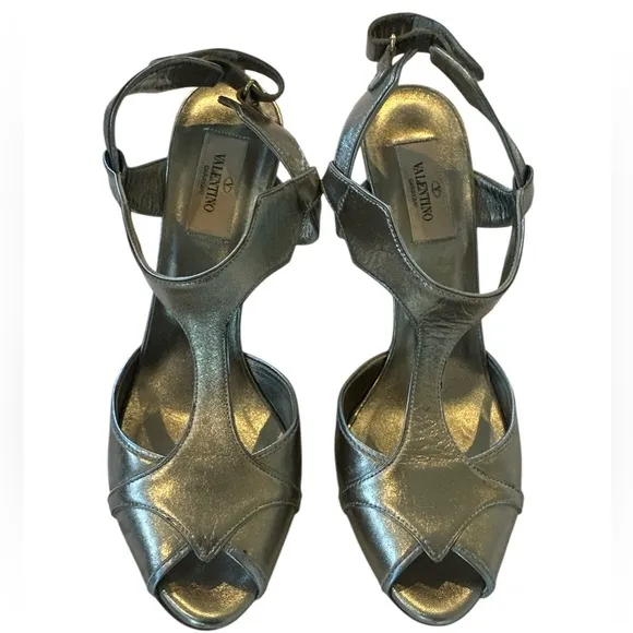 Valentino Garavini Metallic Gold Leather Slingback Sandals