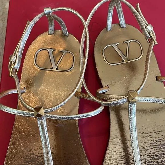 Valentino Gold Thong Sandals