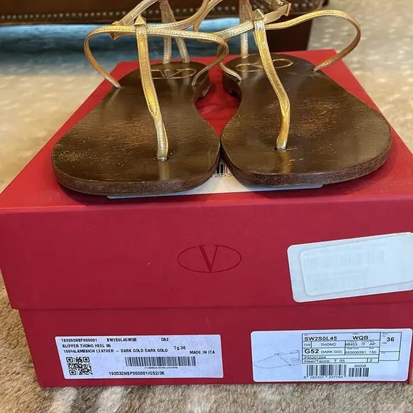 Valentino Gold Thong Sandals