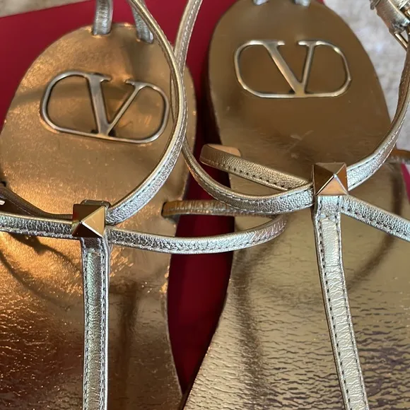 Valentino Gold Thong Sandals