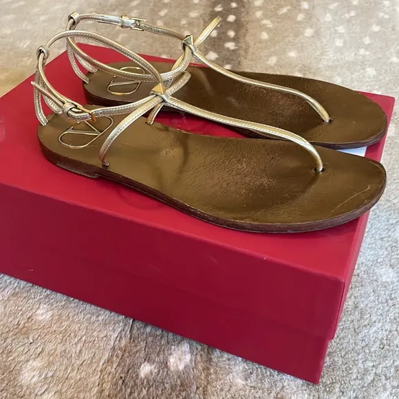 Valentino Gold Thong Sandals