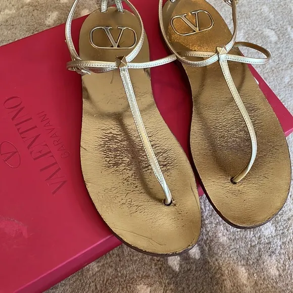 Valentino Gold Thong Sandals
