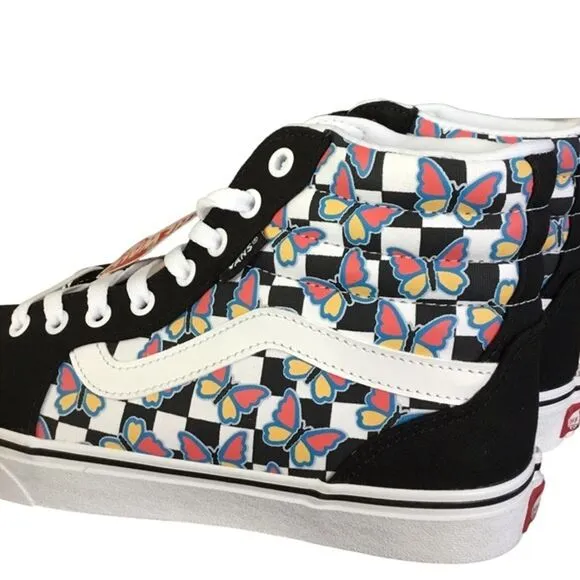 Vans Filmore Hi Women’s High Top Sneakers White Black W/Butterfly Design 9.5
