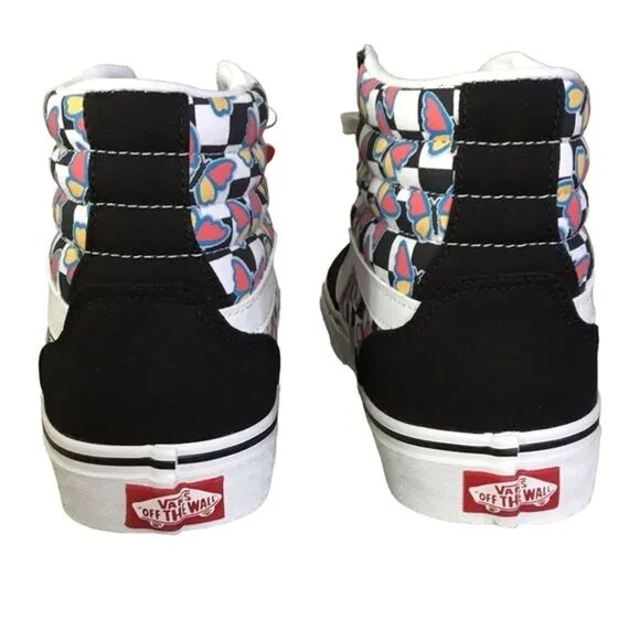 Vans Filmore Hi Women’s High Top Sneakers White Black W/Butterfly Design 9.5