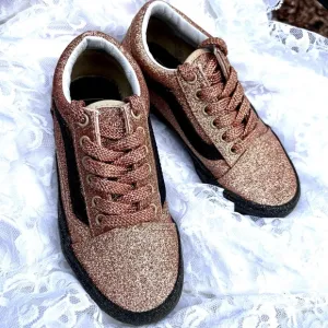 Vans Kids Off The Wall Gold Glitter Sneakers Size 1 New