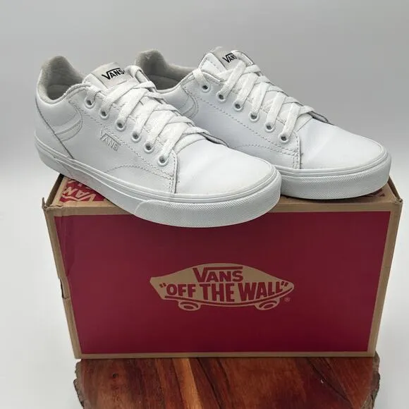 Vans Seldan Leather Sneakers White Skate Travel Work Womens 8 Mens 6.5 EU 38.5