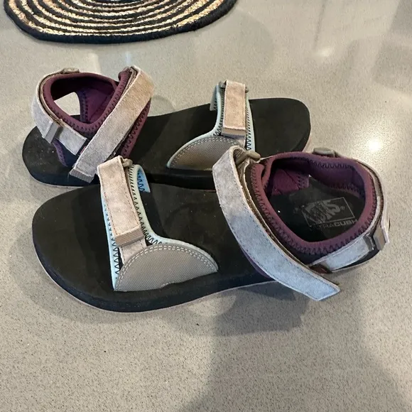 Vans Ultrarange Gray/Walnut/Purple/Blue Suede Leather Tri-Lock Velcro Sandals