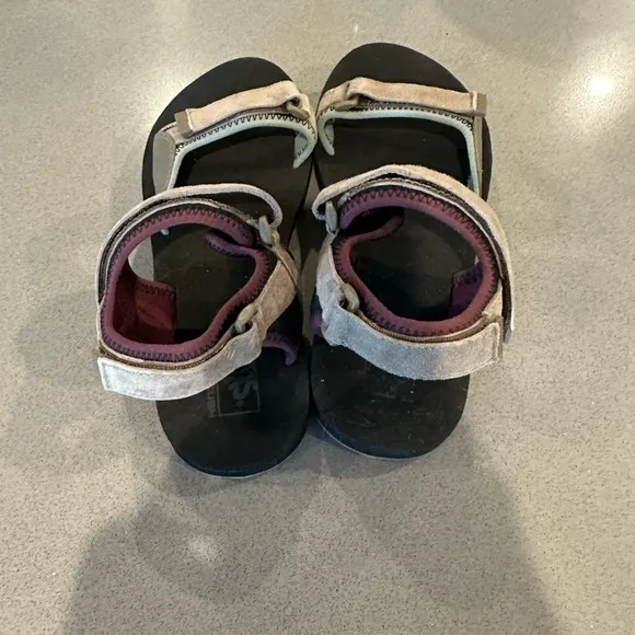 Vans Ultrarange Gray/Walnut/Purple/Blue Suede Leather Tri-Lock Velcro Sandals
