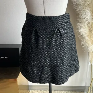 Vegan leather woven black mini skirt