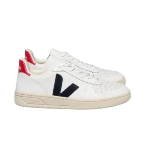 Veja V10 Leather Sneaker White Red Blue Size 7