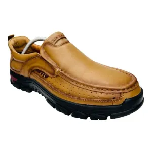 Venshine Khaki Leather Slip On Lugged Sole Walking Hiking Loafers Shoes