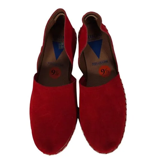 Verbenas Womens Flats 9.5 Red Slip On Suede Espadrille Summer Beach Boho Shoes