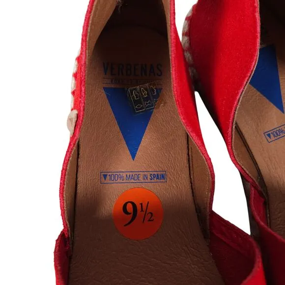Verbenas Womens Flats 9.5 Red Slip On Suede Espadrille Summer Beach Boho Shoes
