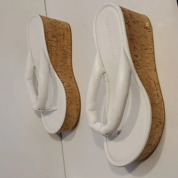 Veronica Beard Geno Cork Leather  Wedge Sandals In White Size 9M NWOT'S