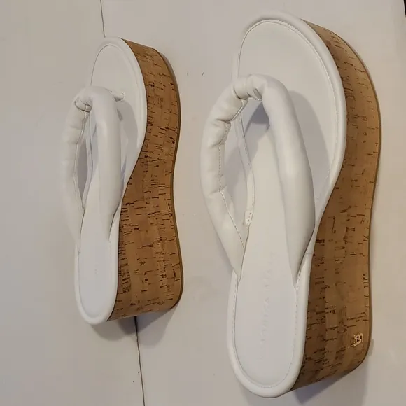 Veronica Beard Geno Cork Leather  Wedge Sandals In White Size 9M NWOT'S