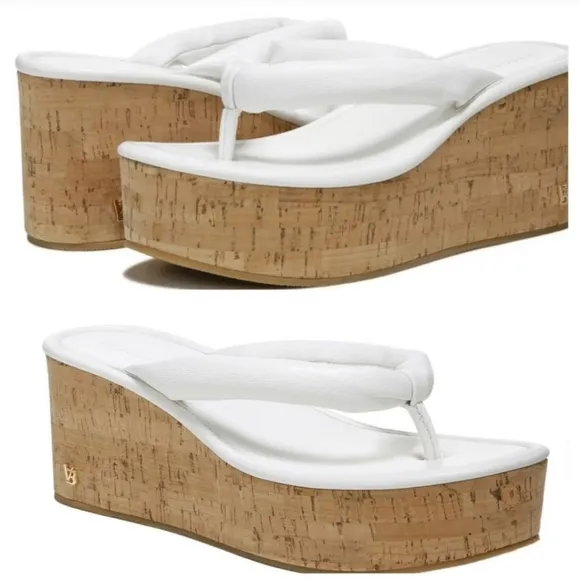Veronica Beard Geno Cork Leather  Wedge Sandals In White Size 9M NWOT'S