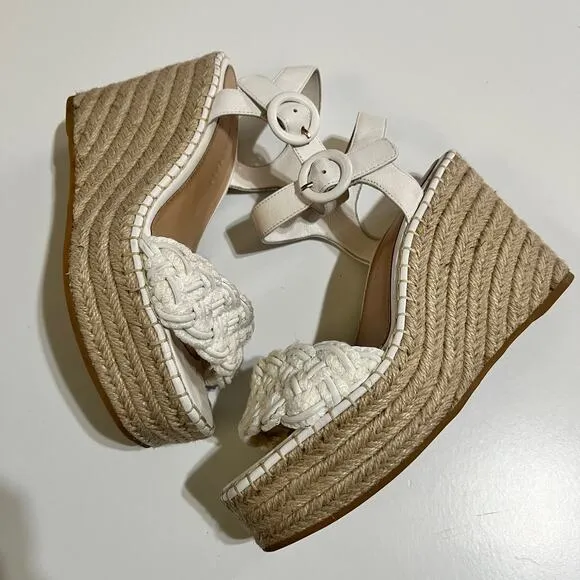 Veronica Beard Reema Espadrilles White Braided Wedge Size 7M