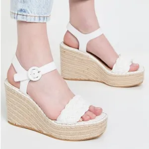 Veronica Beard Reema Espadrilles White Braided Wedge Size 7M