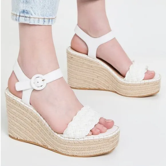 Veronica Beard Reema Espadrilles White Braided Wedge Size 7M