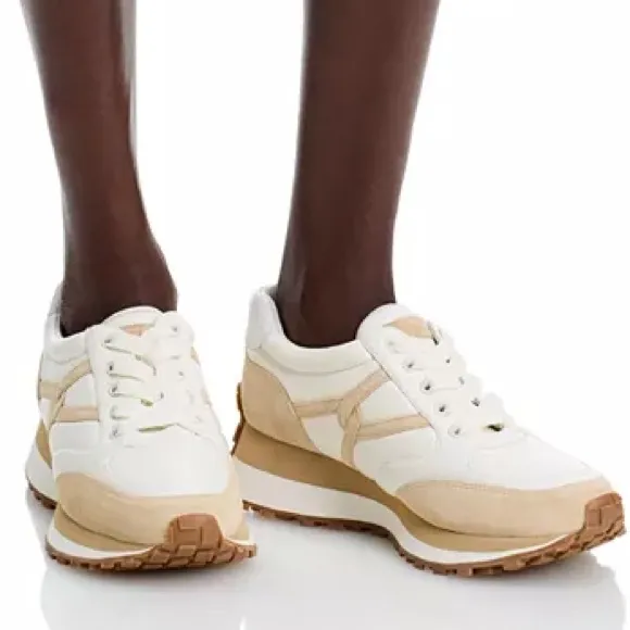 VERONICA BEARD Valentina Low Top Sneakers Women's 9 White &amp; Tan Athleisure Retro