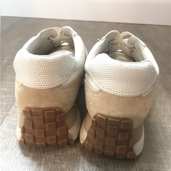 VERONICA BEARD Valentina Low Top Sneakers Women's 9 White &amp; Tan Athleisure Retro