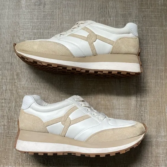 VERONICA BEARD Valentina Low Top Sneakers Women's 9 White &amp; Tan Athleisure Retro