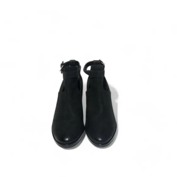 Via Spiga Black Leather Cutout Ankle Booties with Stacked Heel Womens Size 6