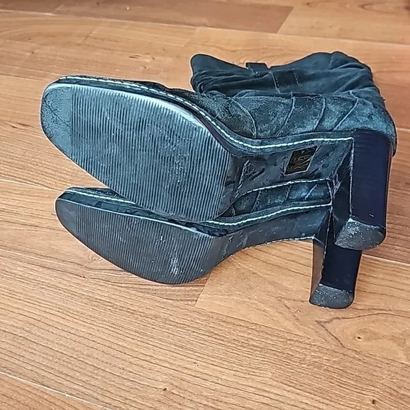 Via Spiga Boots Black Suede Leather Slouch Stacked Heel Womens Size 7.5-8 M