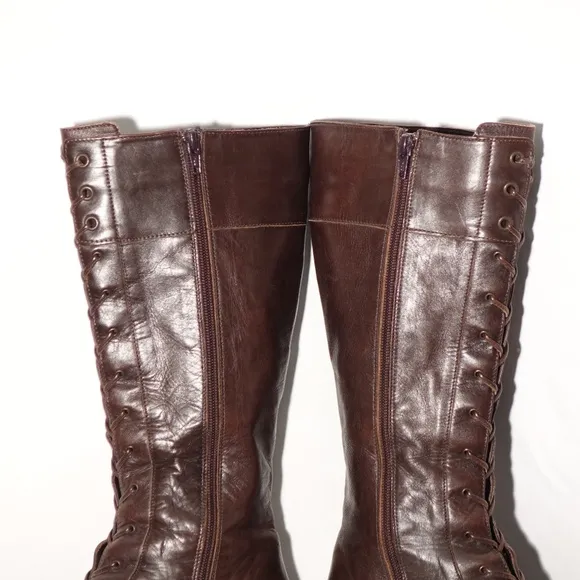 Via Spiga Lace Up Boots Brown Leather 7.5 Italy 56