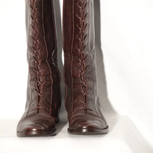 Via Spiga Lace Up Boots Brown Leather 7.5 Italy 56