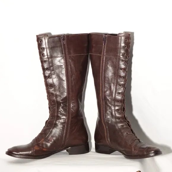Via Spiga Lace Up Boots Brown Leather 7.5 Italy 56