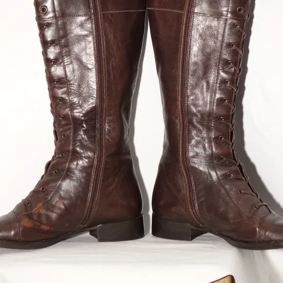Via Spiga Lace Up Boots Brown Leather 7.5 Italy 56
